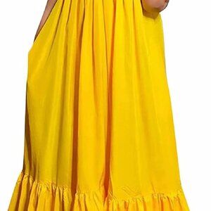 Plus Size Womens Spaghetti Strap Maxi Dress V-Neck Ruffle Hem Beach Casual